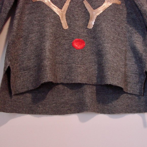 Love & Legend Rudolph Reindeer Gray Sequin Christmas Sweater Plus Size 1X - Picture 8 of 16
